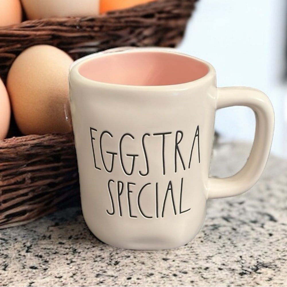 NEW Rae Dunn EGGSTRA SPECIAL Large White Mug with Pink Interior